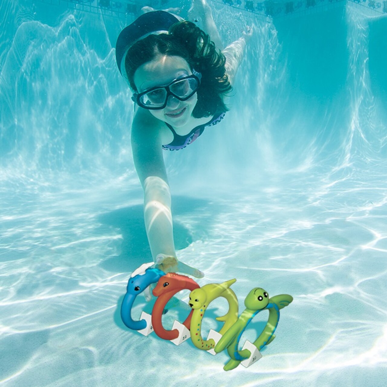 Swim Central Set of 4 Vibrantly Colored Animals Face Swimming Pool Dive Rings 6.5"